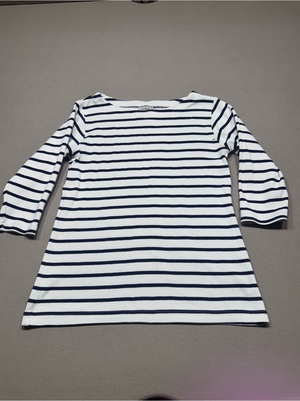 L.L. Bean Cream and Navy Striped Long-Sleeve Top